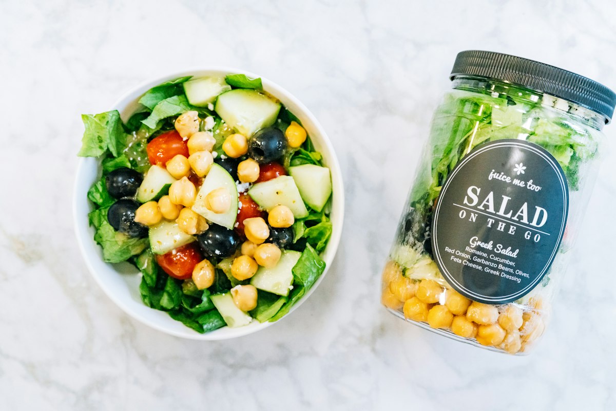 Colorful salads with fresh vegetables